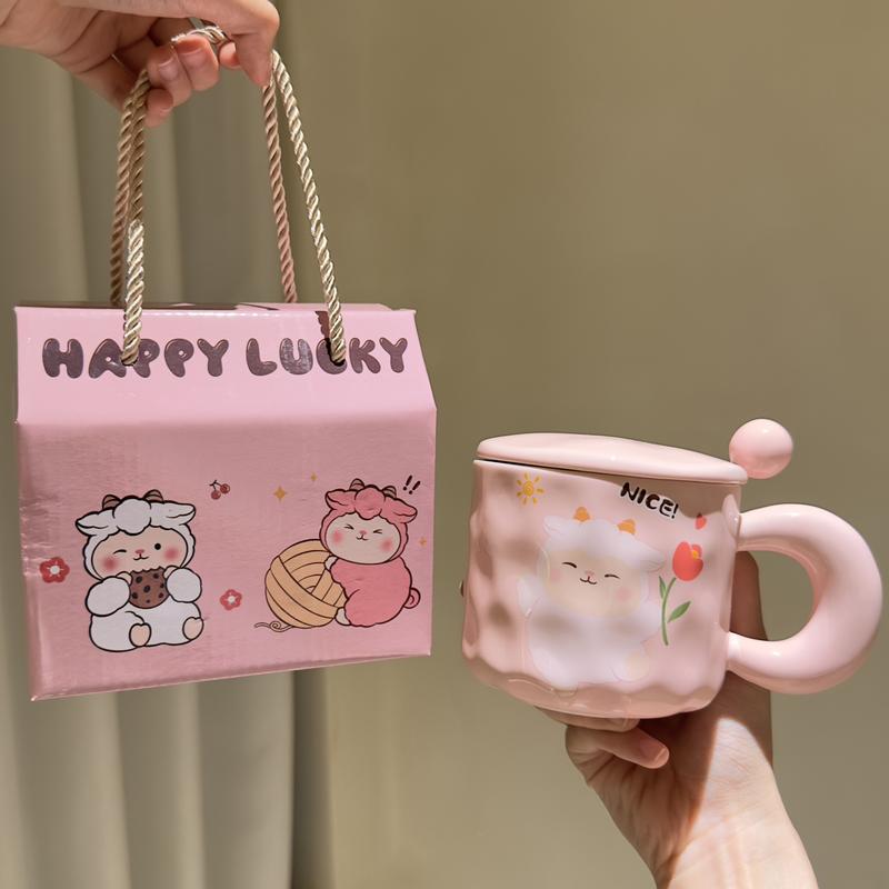  quà tặng Ly sứ uống nước hình con cừu 400ml quà tặng cho bạn Rất ý nghĩa Có nắp kèm thìa XMY 