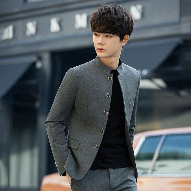 Spring and Autumn Zhongshan Suit 2023 Men's Trendy Pu Handsome Slim Fit Chinese Stand Collar Handsome Tang Suit Coat Youth Suit Suit Sport 3