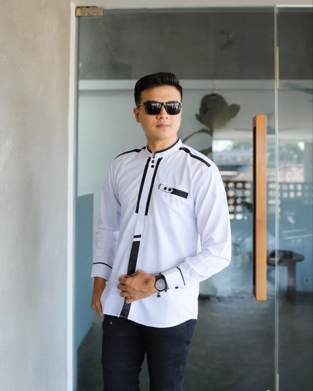 Kemeja Koko Lengan Panjang Elrumi Motif Garis Lis Khatulistiwa Setrip