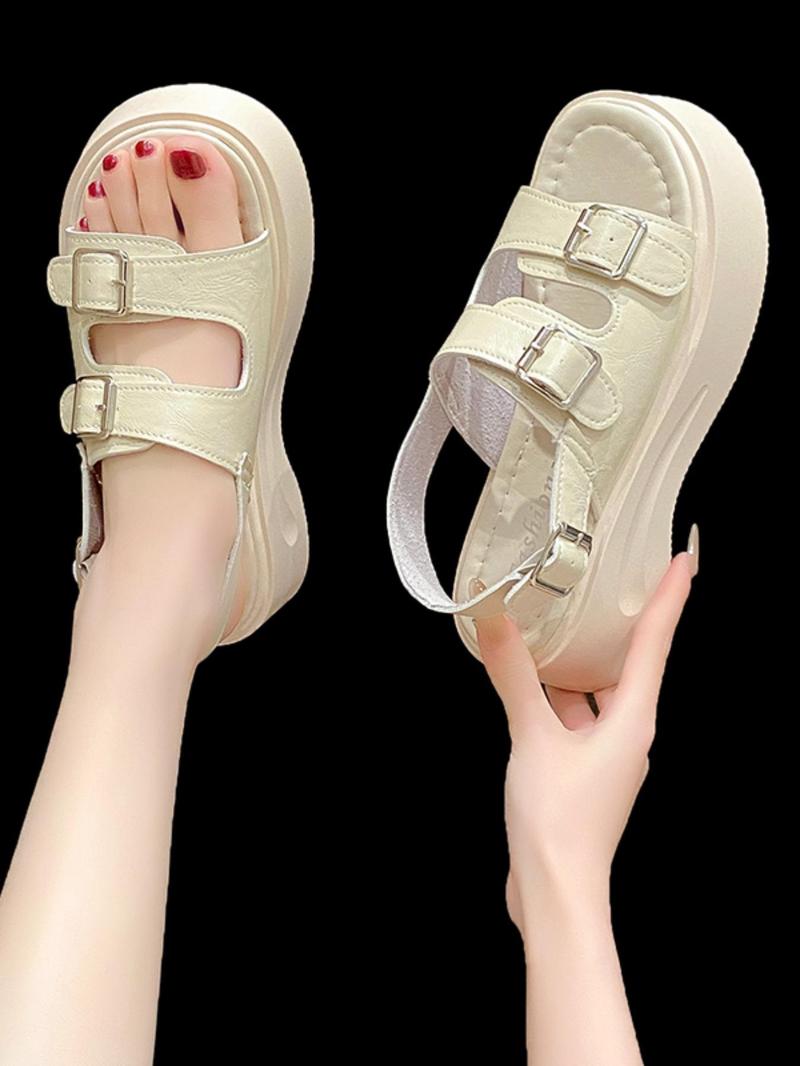 Product Introduction of Women's Fashionable Plain Color Buckle Decorated Platform Sandals, Casual Comfortable Sports Sandals for Beach, Travel, Daily Wear 1