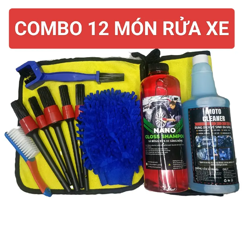 12 Món Rửa Xe Đầy Đủ 1000ml Xà Bông Rửa Xe 850ml Super Clean Rửa Sên Chuyên Dụng Và 10 Món Phụ Kiện Lau Xe ru axe cọ vesinh sen tayrua khan tay combo 11 x abong 0