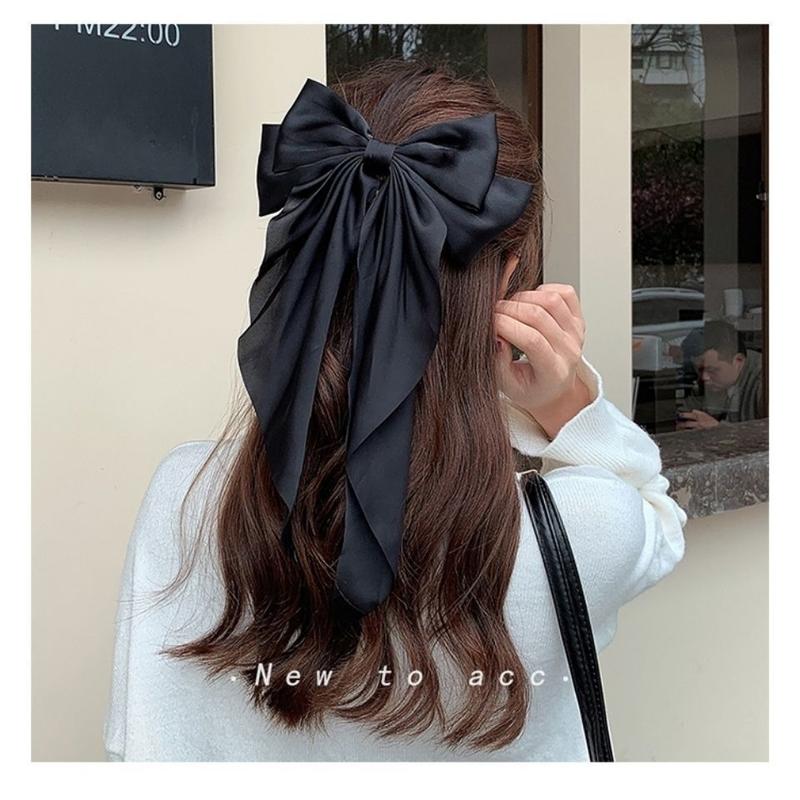 Korea Big Bow Floral Long Ribbon Hairpin Headband Back Head Hair Clip Women Fashion Hair Accessories 3