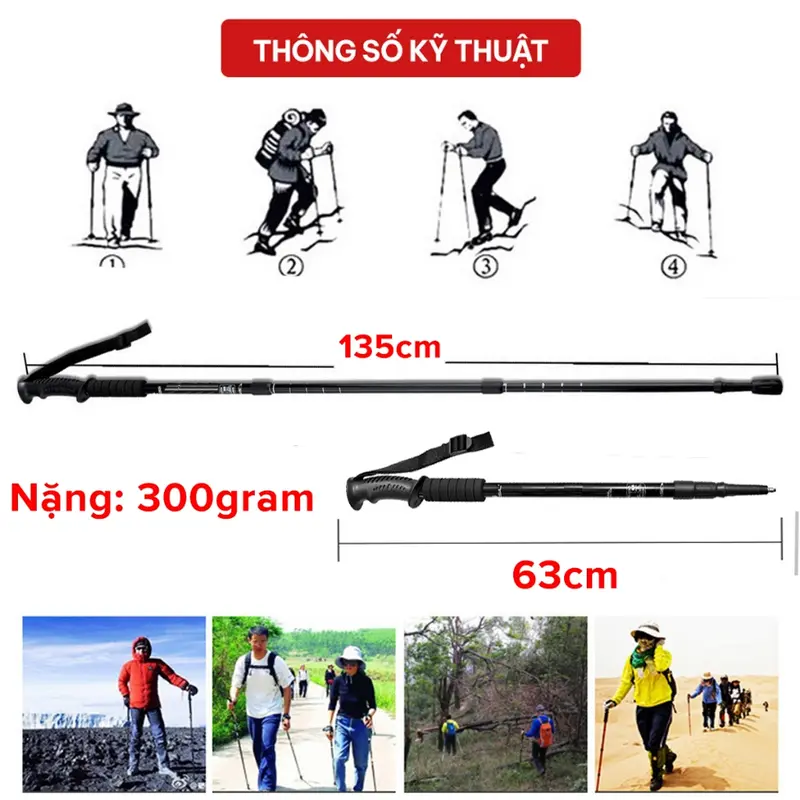Gậy Leo Núi Gậy Trekking Từ 63 - 135cm Gậy Chạy Trail Gấp Khúc Dùng Du Lịch, Phượt, Dã Ngoại, Đi Bộ Đường Dài - Hãng miDoctor 4