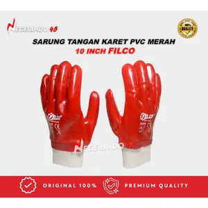 FILCO SARUNG TANGAN KARET PVC MERAH 10 INCH SAFETY GLOVES CHEMICAL