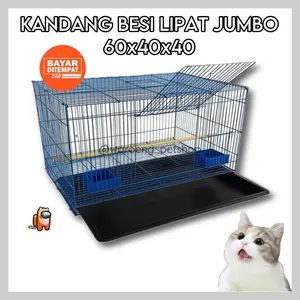 KANDANG KUCING MURAH SIZE JUMBO FREE 2TEMPAT MAKAN DAN TATAKAN (60x40x40) KANDANG BESI LIPAT ANJING BURUNG KELINCI KUCING HAMSTER UMBARAN