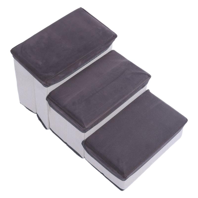 Foldable Pet Steps 3 Step Dog Stairs with Soft Flannel Cover Cats Staircase with Storage Box for Dogs Cats NonSlip 6