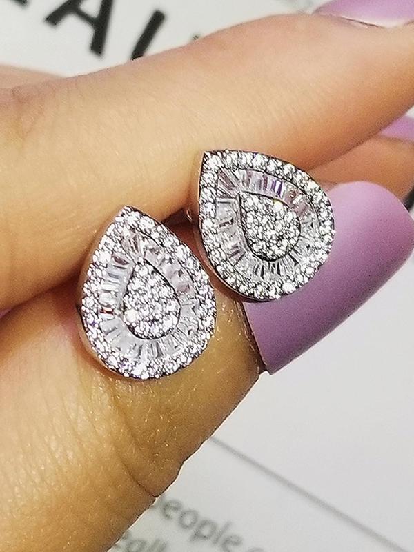 Women's Elegant Versatile Rhinestone Design Water Drop Shaped Stud Earrings, 1 Pair Trendy Exquisite Stud Earrings, Gorgeous Jewelry As Gift 6