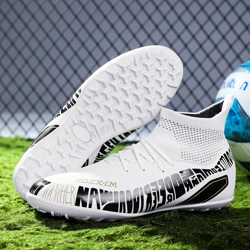 32-48 Men Soccer Cleats Boots Child Football Boots High Tops Short Spikes Men's Football Shoes Sneaker Outdoor Turf Futsal Ankle Shoes Non-slip Running Shoes Plus Size