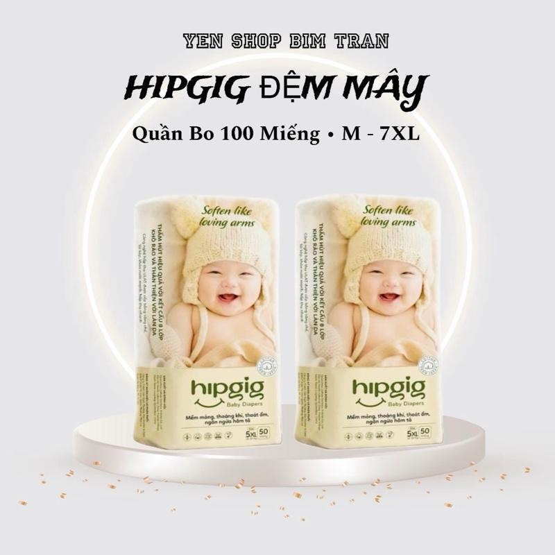 HIPGIG Bỉm Quần Đệm Mây 50/100 Miếng Size M-8XL thấm hút 500-700ml . bé tiểu ít , tiểu vừa mặc ngày đêm thoải mái