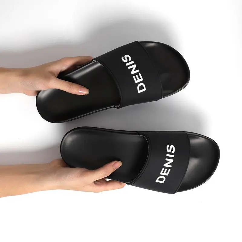 Dép lê dêni quai đen chữ trắng dẻo nhẹ hợp thời trang DéP Nam Slipper Quai Chéo Đế Bằng 3