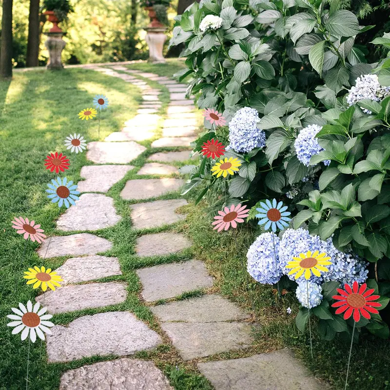 Random Color Daisy & Sunflower & Butterfly Design Garden Decoration, 10pcs/set Outdoor Garden Decoration, Landscape Yard Lawn Flower Pot Decoration, Decorative 3