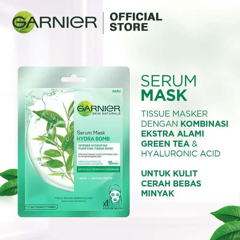 Garnier Serum Mask Green Tea 10 Pcs Masker Lebih Hemat Garnier Serum Mask Hydra Bomb Green Tea Skin Care (Masker Wajah Untuk Kulit Berminyak & Berjerawat) 4