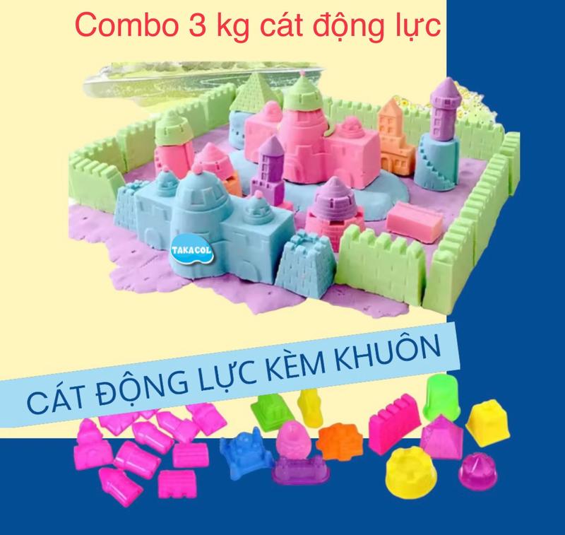 Combo 3kg cát động lực TAKACOL có 3 bộ khuôn theo chủ đề Cát vi sinh không dính tay không ra màu thời gian sử dụng dài Đồ Chơi Toy