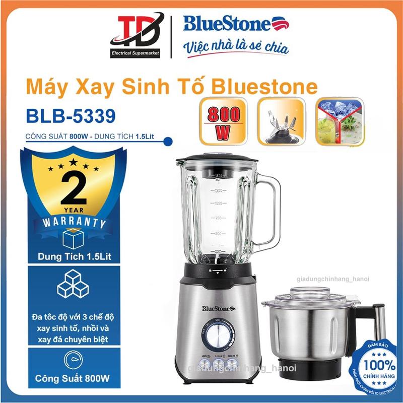 Máy Xay Sinh Tố BlueStone BLB-5339, 800W Cối Thủy Tinh Và Inox 304, Xay được hạt và đá, Hàng chính hãnġ
