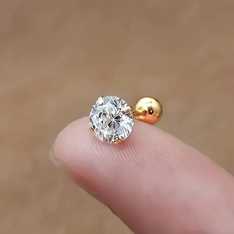 3-Pair Set, 18K Gold Plated Stainless Steel, Exquisite Simple Round Ball Twisted 4-Prong Set Cubic Zirconia Earrings, Gift Box Included 3