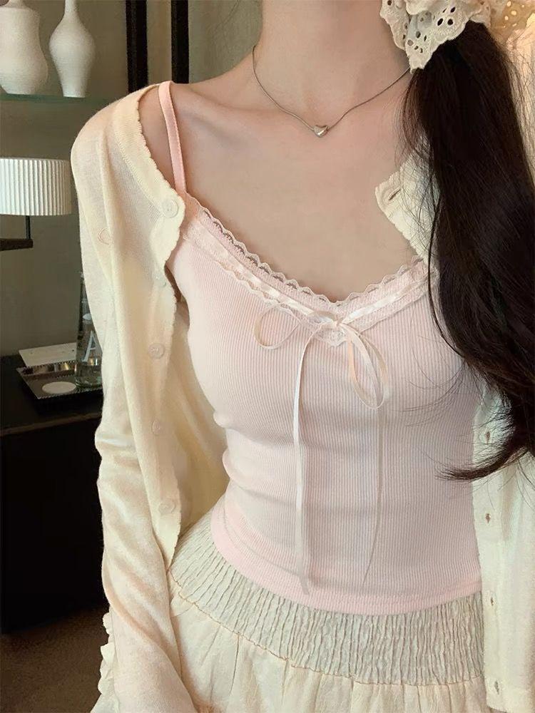 Product Introduction of Pure Desire Lace Tube Top Vest Female Summer Sweet Hot Girl Bow Slim-Fit Camisole Short Beautiful Back Tank-Top 1