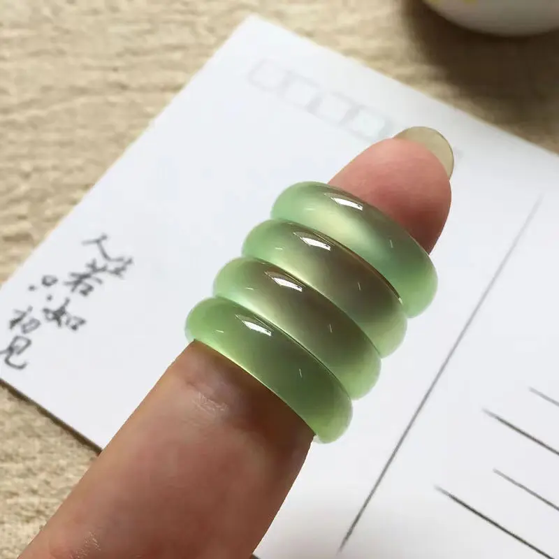 Nhẫn Mềm, Nhẫn Ngón Tay Ngọc Bích Chalcedony Mã Não Hồng Giống Băng Ánh Trăng Trắng Tự Nhiên, Nhẫn Đĩa Cặp Đôi, Phong Cách Đơn Giản, Thích Hợp Cho Các Cặp Đôi 2