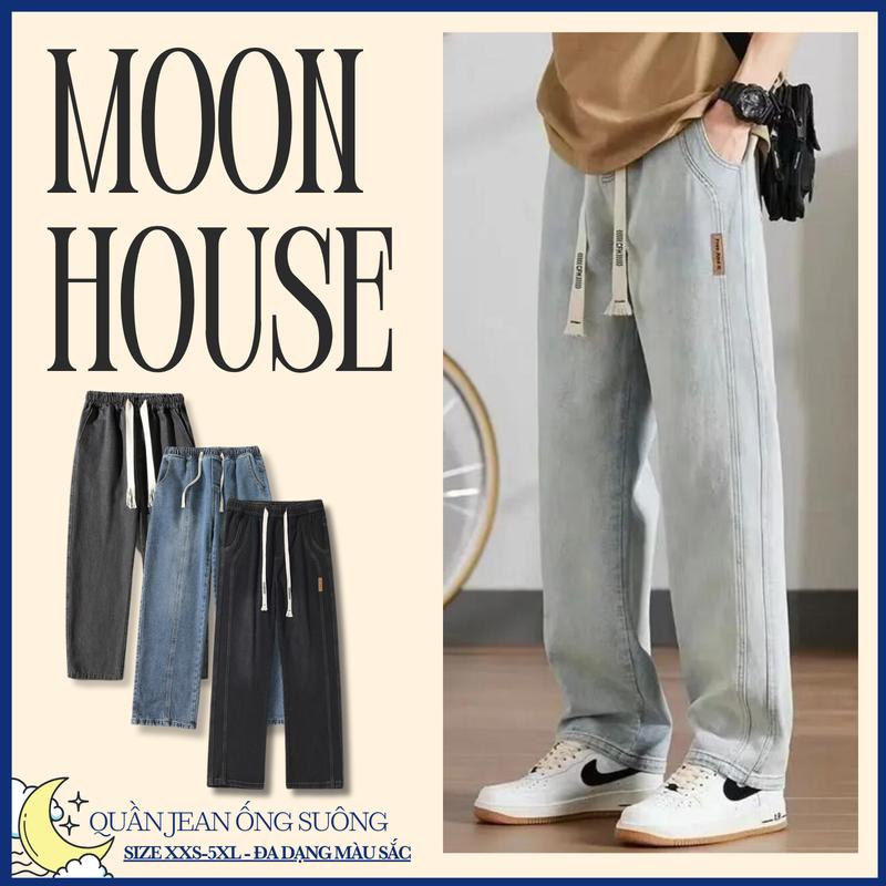 Quần jean ống suông cạp chun bigsize nam nữ MOON HOUSE 09;03;N9 màu đa dạng form rộng thoải mái dễ phối đồ Menswear Pants Ong
