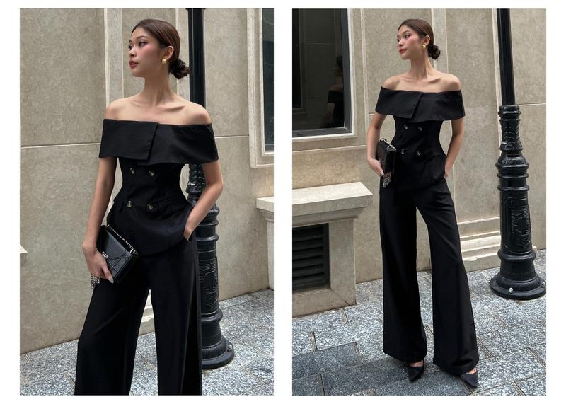Product Introduction of Áo Peplum Trễ Vai Dự Tiệc Phối Hai Túi Nắp BBSTORE'S - A2402 Nữ Women 6