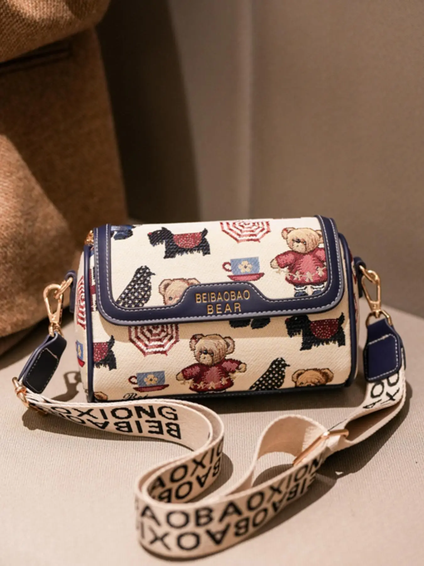 Women's Fashion Cartoon Bear Pattern Crossbody Bag, Casual PU Leather Shoulder Bag for Daily Used, Trendy Versatile High-quality Daily Commuting Bag