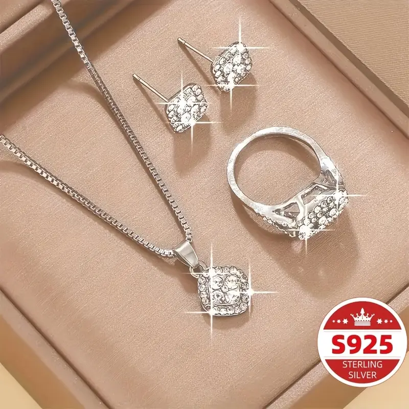 Elegant Set Of S925 Sterling Silver Pendant Necklace, Earrings, And Ring Designed for Men. 0