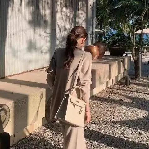 Bộ Đồ Thời Trang Nữ, Thanh Lịch, Bộ Đồ Ba Mảnh, Mùa Thu Và Mùa Đông Của Phụ Nữ, Hàng Mới Về, Dáng Rộng Vừa Vặn, Có Thể Mặc Ngoài Trời, Phong Cách Ins, Áo Vest, Quần Ống Rộng, Thời Trang 6