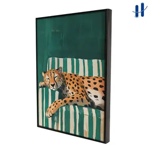Haydecor Bingkai Frame Poster Cheetah Tidur Aesthetic Pajangan Dinding Ruang Tamu Minimalis
