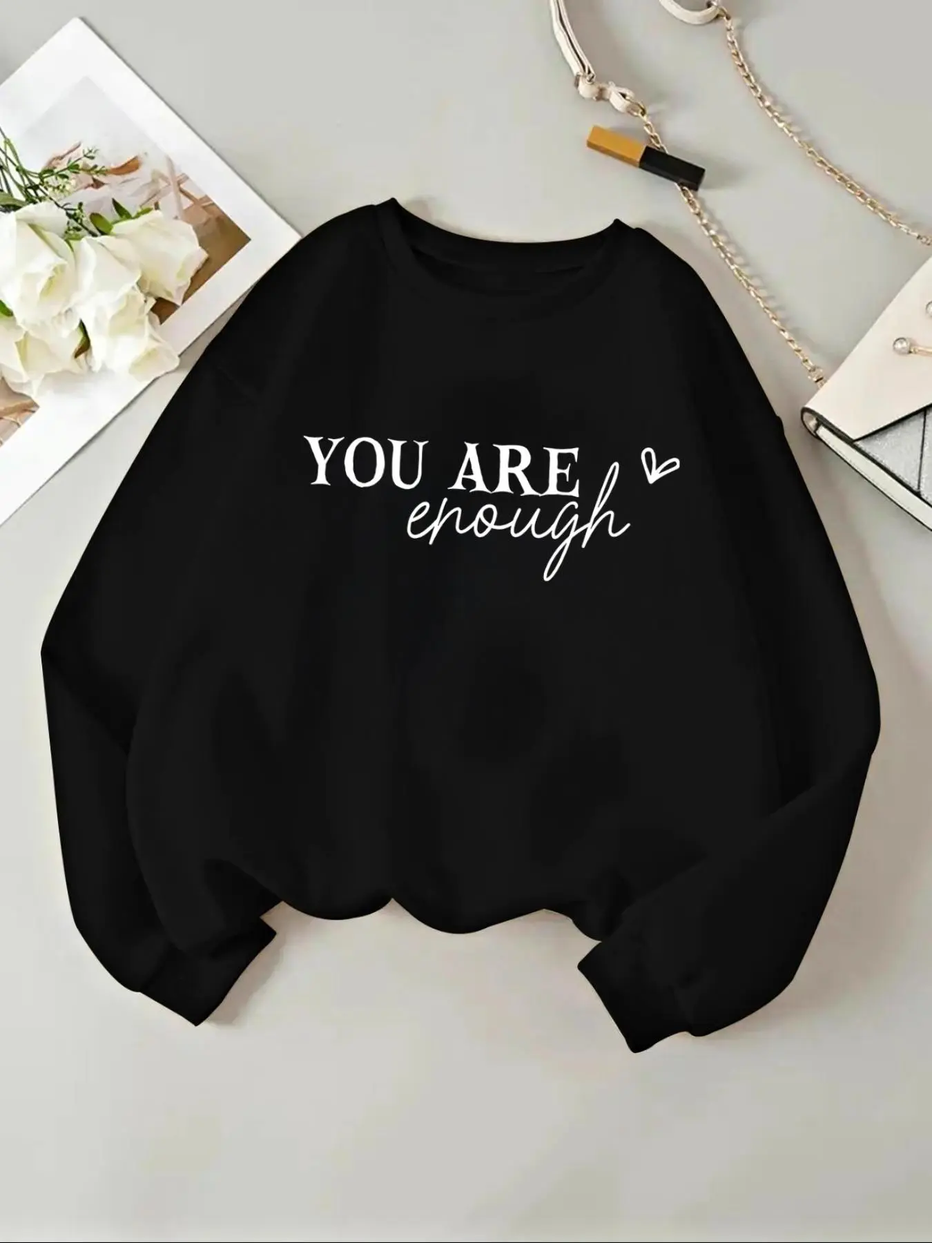 【Plus Size】 Letter Print Crew Neck Pullover, Casual Long Sleeve Sweatshirt for Fall & Winter, Women's Clothing for Daily Wear