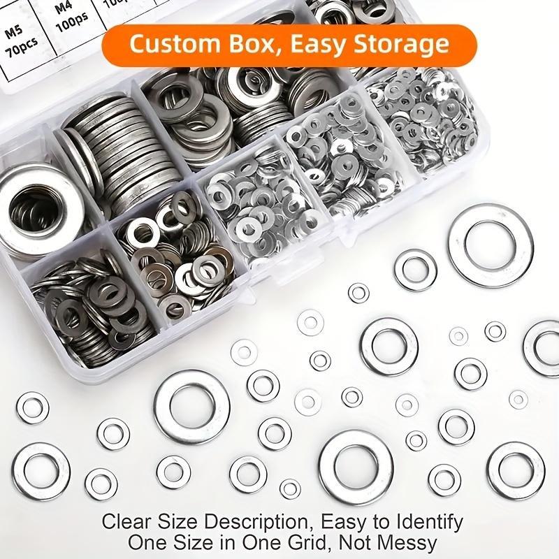 Product Introduction of Stainless Steel Washer Set, 580pcs/set Mixed Size Flat Washer Assortment Kit, Car Thread Repair Kit, Multipurpose Car Repair Tool 4