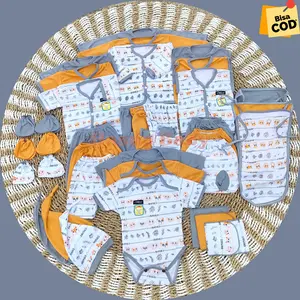36 Pcs Paket Lahiran Lengkap Baju Bayi Celana Bayi Baru Lahir Seri Abu dan Kuning mustard, Sartaki, Jumper, Popok Tali, Baby Gift Set -Juragan Legok Sarung