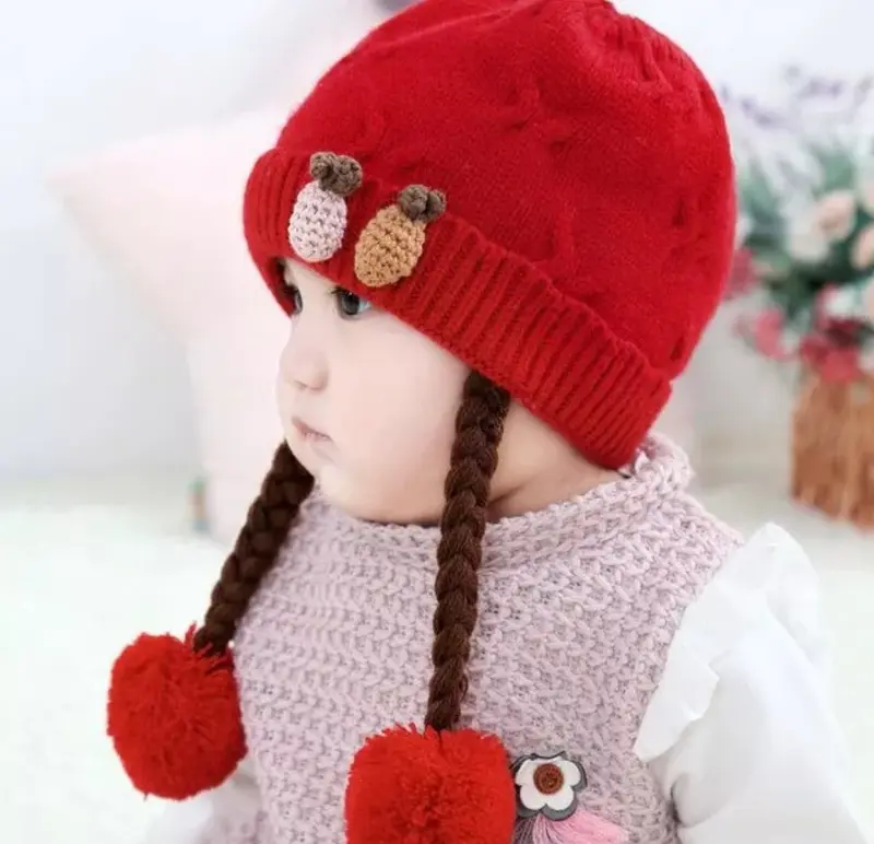 Topi kupluk bayi pompom nanas kepang 2