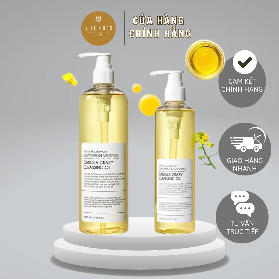 (Hàng Công Ty) Dầu Tẩy Trang Graymelin Hoa Cải Canola Cleansing Oil hai Size 300ml & 500ml