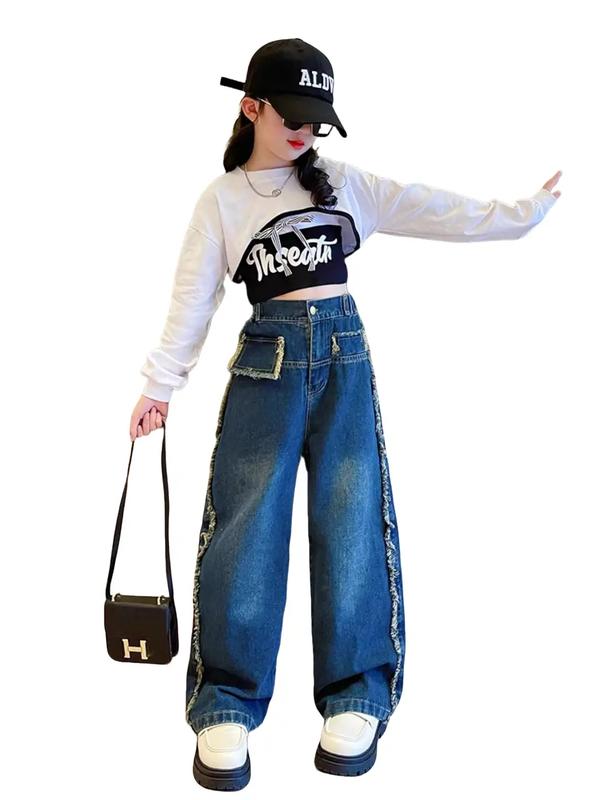 (Bé cao lấy sz theo chiều cao)(Set3) Set 2 áo kèm kèm quần jean suông sét đồ cho bé gái sành điệu 15-50kg Tee set  đồ đồ  bé