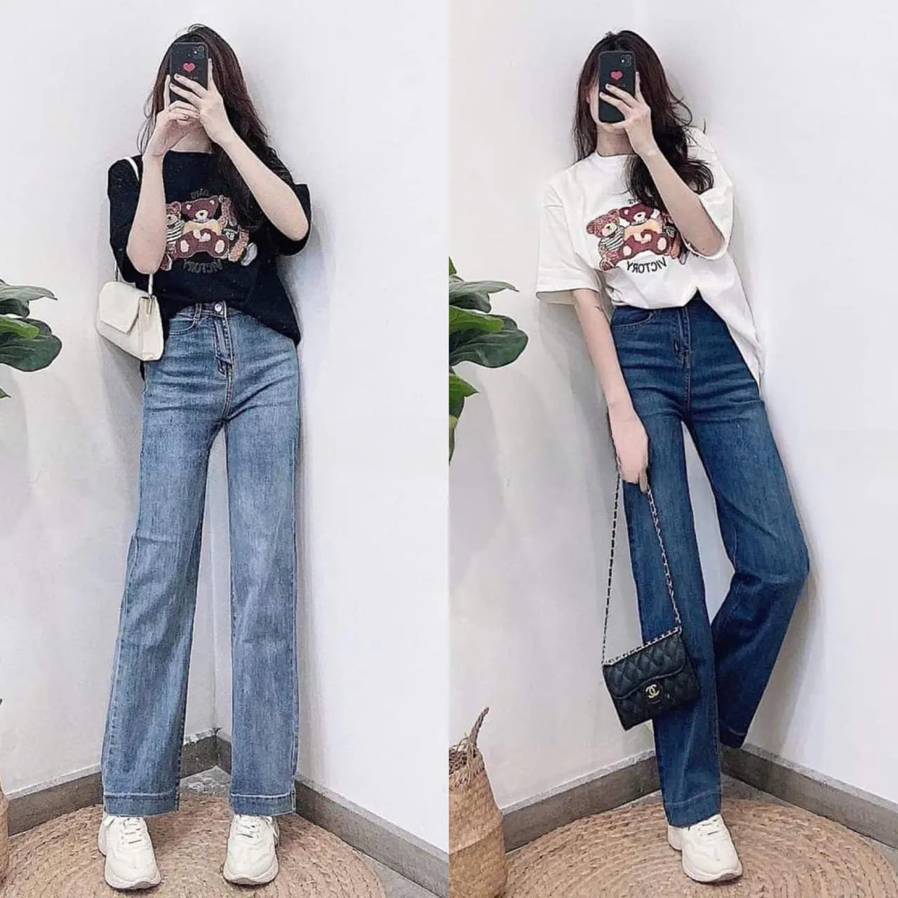 Quần Jean Ống Đứng Co Dãn Lưng Cao QC