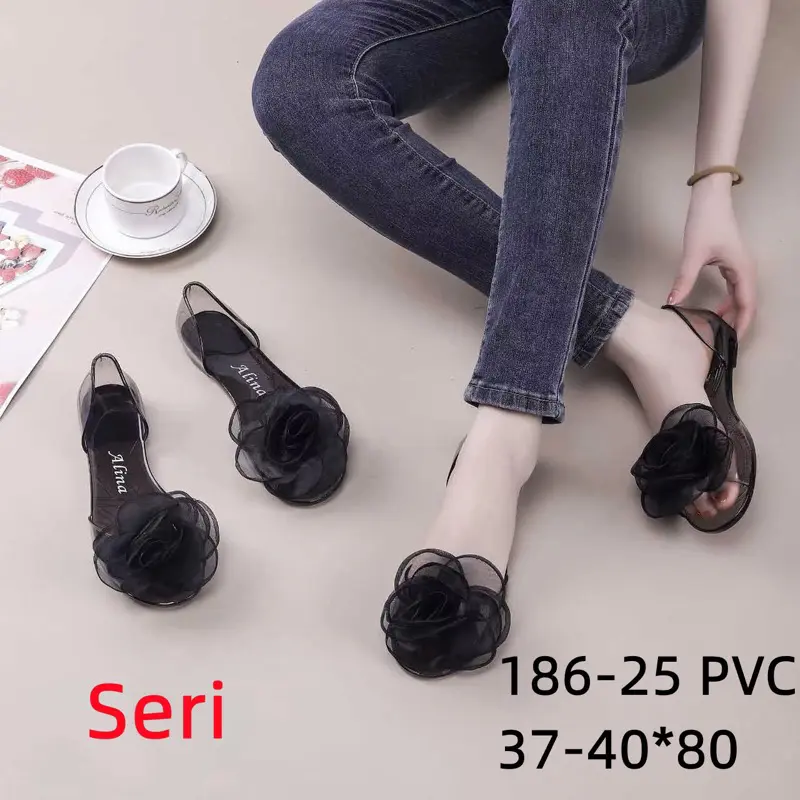 Sepatu Jelly Kaca Wanita / Flatshoes Kaca Jelly Bunga Transparan Wanita 186 ALINA / FUSHIN