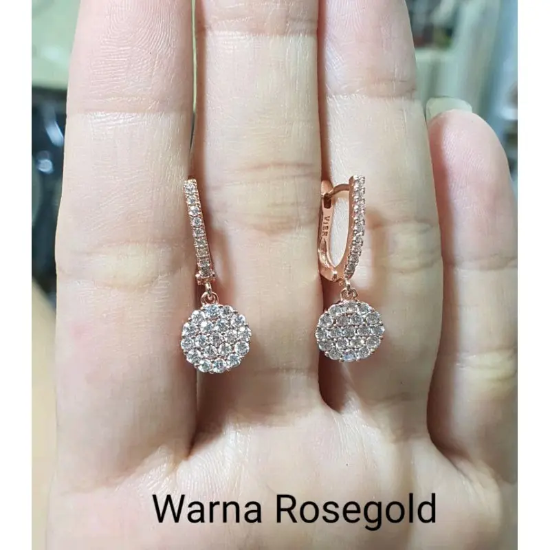 Anting Gantung Opak Solitaire Manik Halus Antikarat Aksesoris  Earrings 2