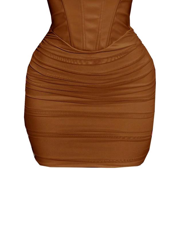 Women's Solid Ruched Tube Dress, Fashionable Strapless Bodycon Dress for Party Club Dating Wear, Women Dress for Summer 6