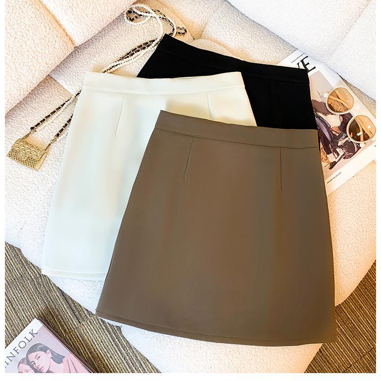 AMMIN Korean style zipper high waist fashion pleated chiffon skirt Women 2024 Spring Fall retro solid color commuter A-line anti-slip hip wrap one-step dress 6