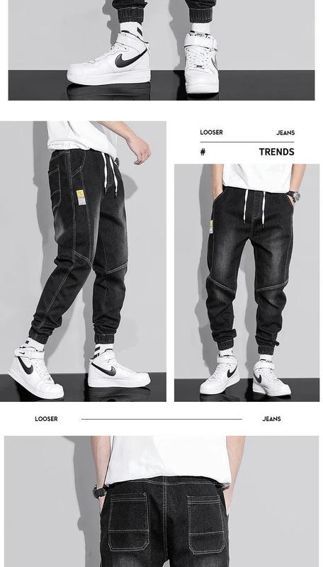 Product Introduction of Men's jeans Korean trend summer style jeansloose light color casual workwear Harlan jeans loose stitching cropped trousers 11