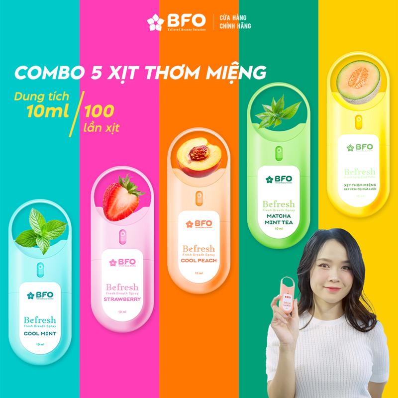 Combo 5 Xịt Thơm Miệng BFO Befresh Hương Trái Cây Tự Nhiên 10ml Lành Tính Cho Hơi Thở Thơm Mát | Xịt Miệng xịt thơm miệng
