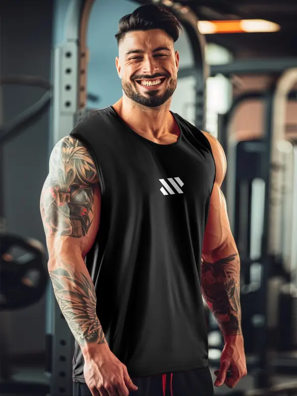Men's Geometric Print Round Neck Sports Vest, Comfort Breathable Crew Neck Tank Top for Gym Workout Running, Casual Sportswear for Men, Indoor Outdoor Clothing 7