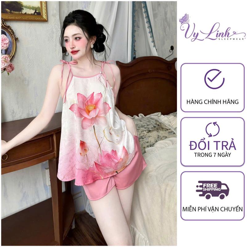 Bộ Đồ Ngủ Yếm Hoạ Tiết Hình In 3D Dễ Thương Dành Cho Nữ Chất Liệu Gấm Mềm Nhẹ Mát 1238-3