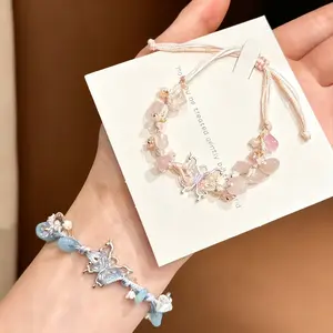 【Liuoopui】Gelang Kupu-kupu Teratai Manis, Gelang Segar yang Dipersonalisasi, Gelang Tenun Unik