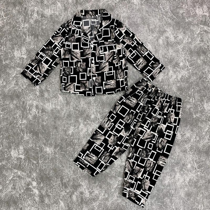   SHOP BÉ BÂYBY  Bộ Đồ Ngủ Pizama Ô VUÔNG DÀI TAY Chất Lụa Mềm Mát Từ 9-36kg Bé Trai 