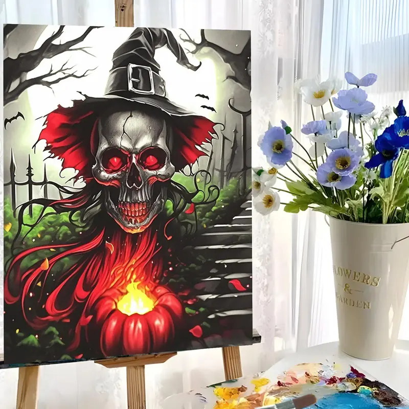 Skeleton Pattern Painting By Numbers Kit, 1 Set DIY Paint By Numbers Kit without Frame, DIY Wall Art Painting for Home Bedroom Living Room Decor 2
