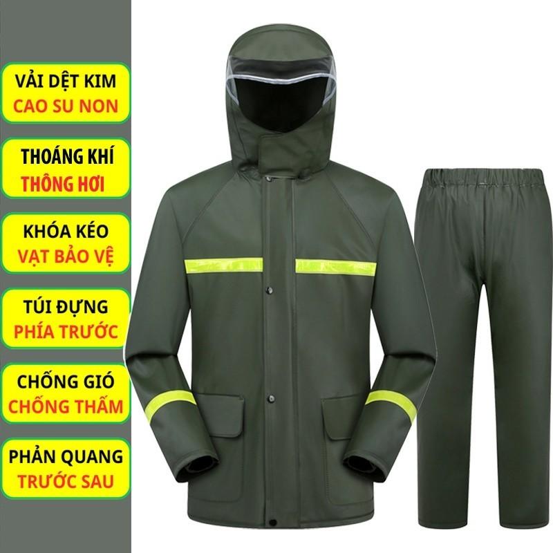 Bộ Áo Mưa Nam Nữ Chống Thấm Vải Dệt Kim Cao Su Non | Mềm Mại Phản Quang An Toàn Đi Mưa Chống Gió Hiệu Quả