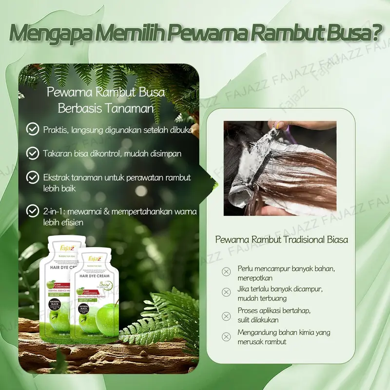 【FAJAZZ/150ML+Masker rambut gratis】Pewarna rambut gelembung, pewarna rambut tanaman, tidak berbahaya bagi rambut 3