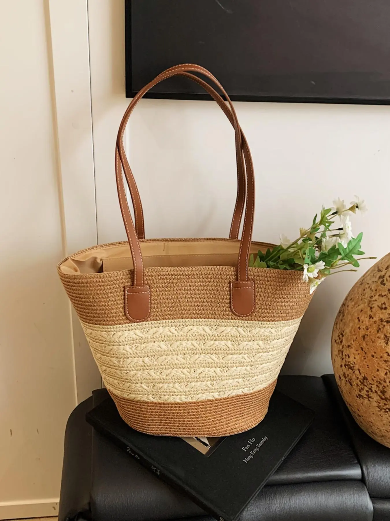 Women's Fashionable Straw Bag, Large Capacity Tote Bag for Work & Daily Used, Casual Trendy Versatile High-quality Daily Commuting Bag, Girl Fashionable Shopping Bag
