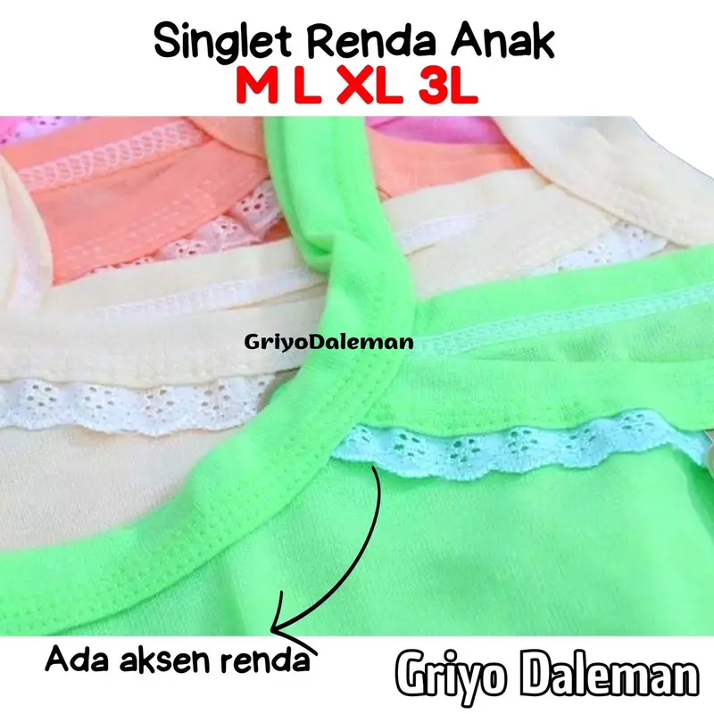 12 PCS SINGLET KAOS DALAM ANAK PEREMPUAN ELIT WARNA 5