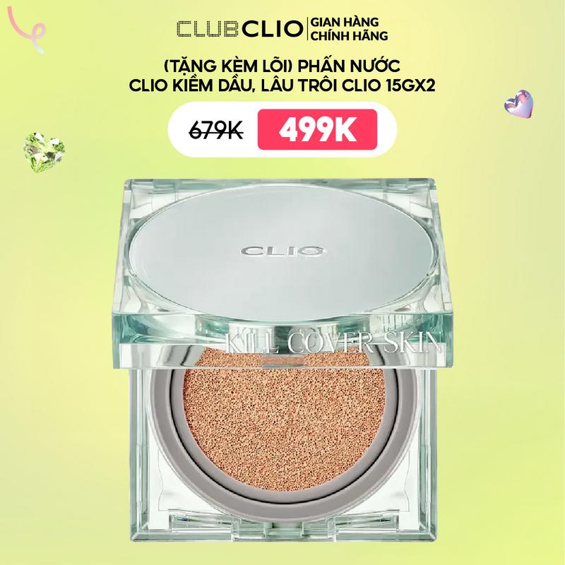 Phấn Nước Clio Kiềm Dầu, Lâu Trôi Kill Cover Skin Fixer Cushion 15gx2 Trang Điểm Cosmetic